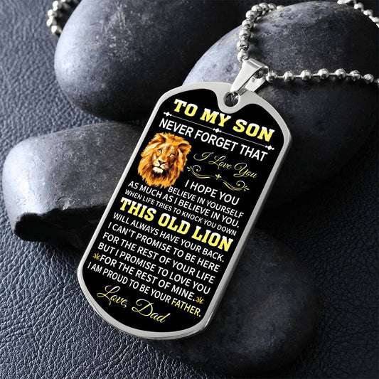 To My Son - This Old Lion Will Always Have Your Back, Love Dad - Dog Tag - Military Ball Chain