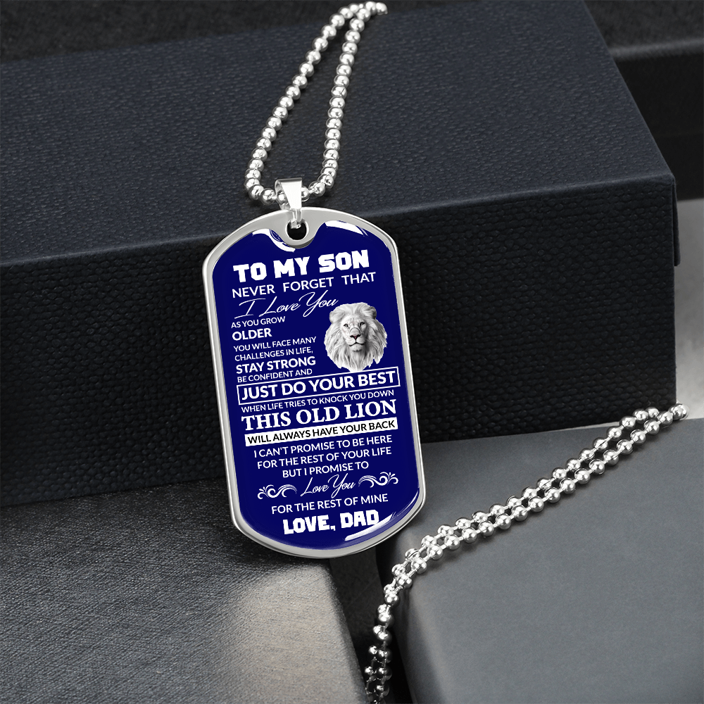 (Best Seller)To My Son, I Believe In You, Love Dad - Dog Tag Military Ball Chain (Blue)