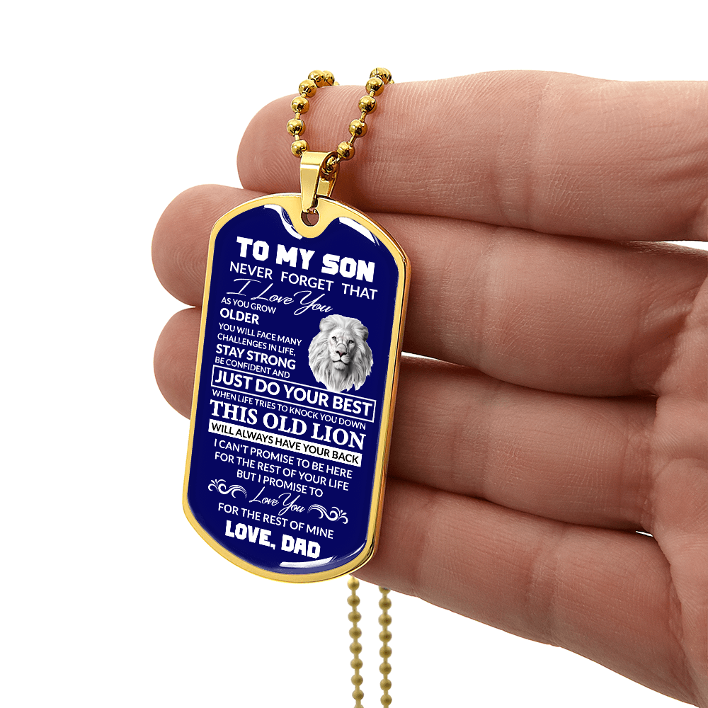 (Best Seller)To My Son, I Believe In You, Love Dad - Dog Tag Military Ball Chain (Blue)