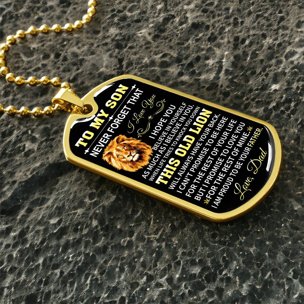 To My Son - This Old Lion Will Always Have Your Back, Love Dad - Dog Tag - Military Ball Chain