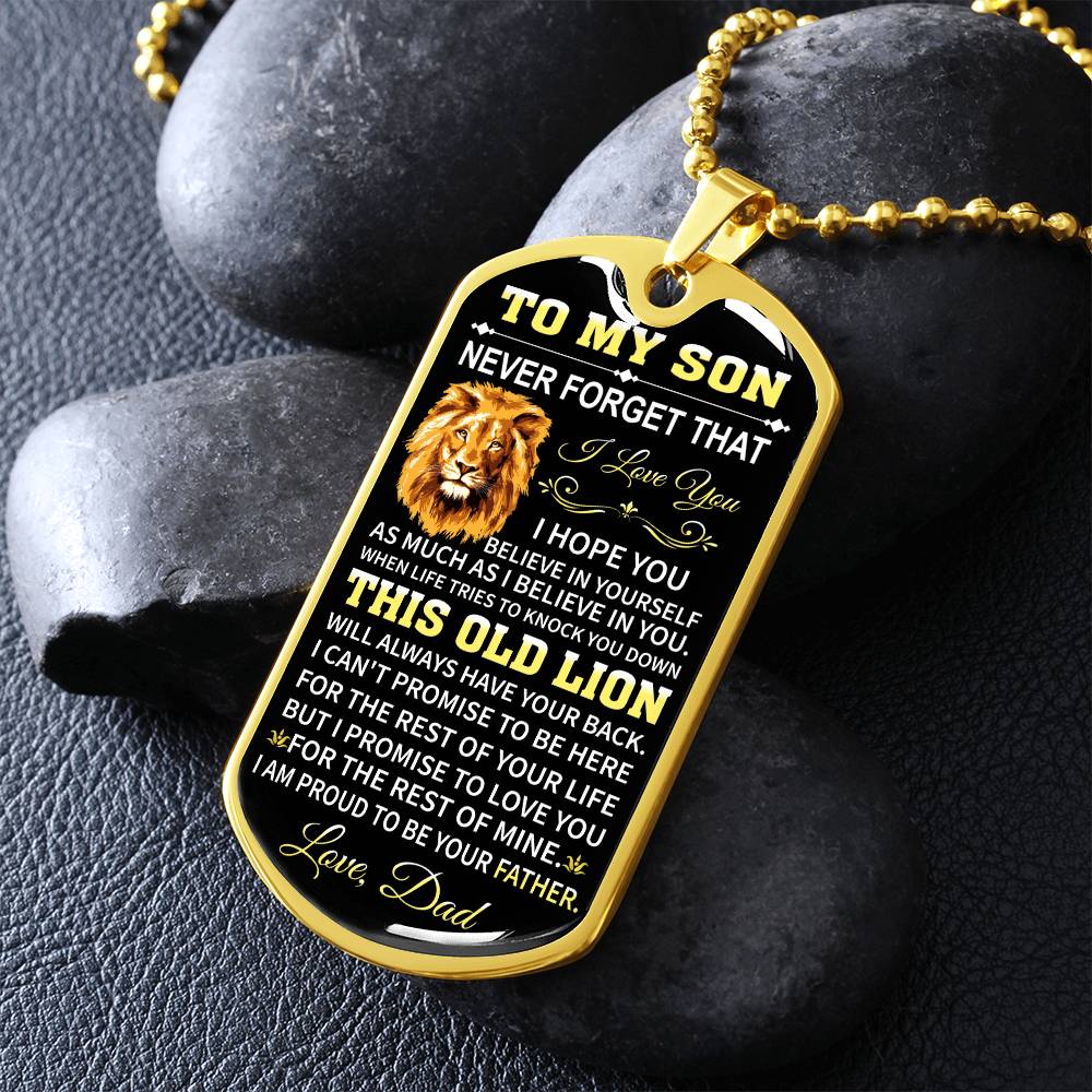 To My Son - This Old Lion Will Always Have Your Back, Love Dad - Dog Tag - Military Ball Chain