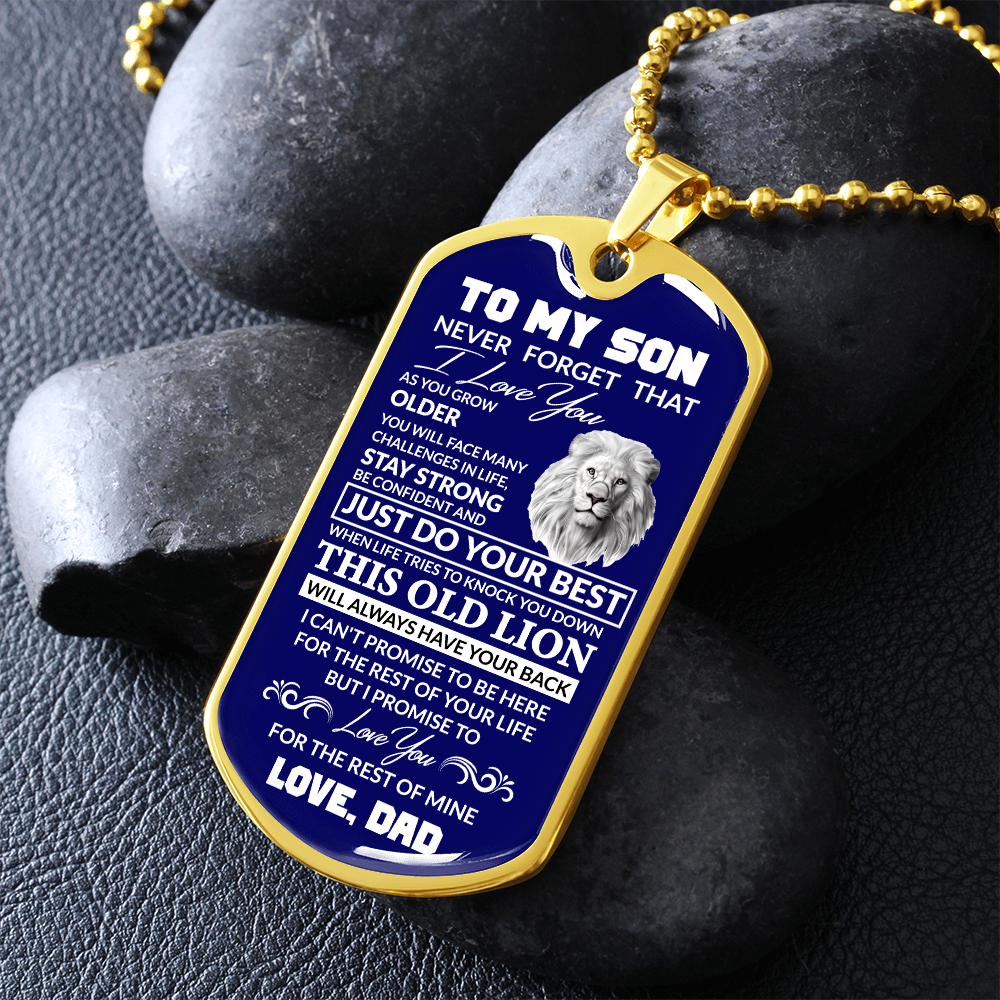 (Best Seller)To My Son, I Believe In You, Love Dad - Dog Tag Military Ball Chain (Blue)