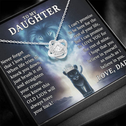 To My Daughter , THIS OLD LION, Will Always Have YourBack, Love Dad - Loveknot Necklace