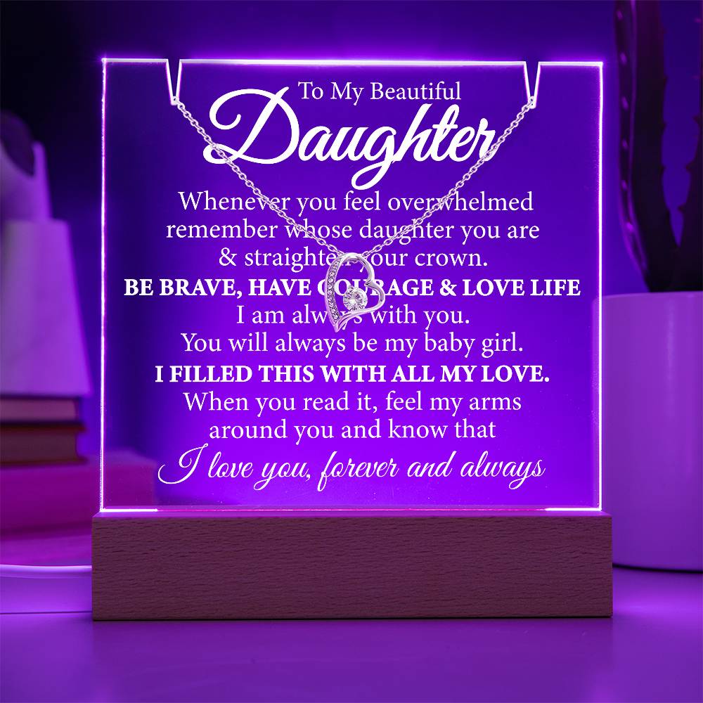 Limited Time - Gift To My Beautiful Daughter Bundle Deal - Straighten Your Crown - Acrylic Plaque With Free Forever Love Necklace