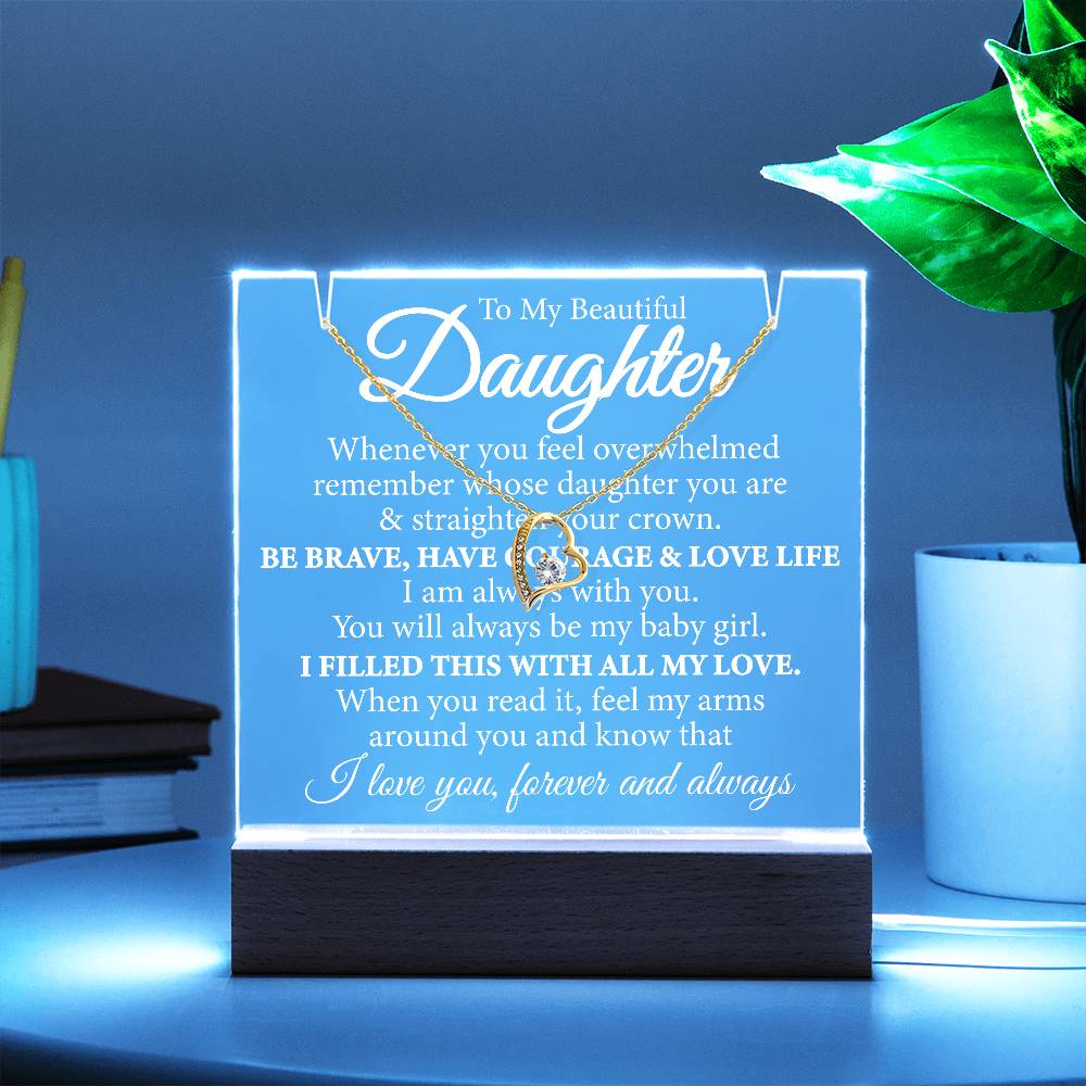 Limited Time - Gift To My Beautiful Daughter Bundle Deal - Straighten Your Crown - Acrylic Plaque With Free Forever Love Necklace