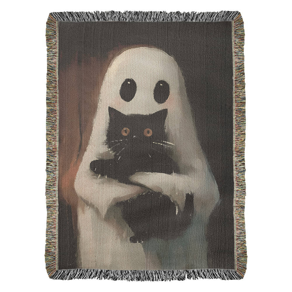 Sale - Ghost and Black Cat Woven Blanket