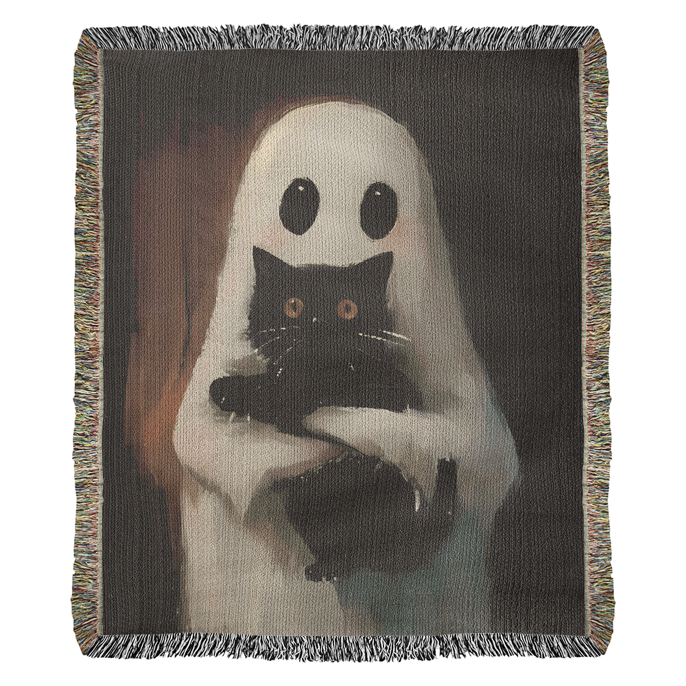 Sale - Ghost and Black Cat Woven Blanket