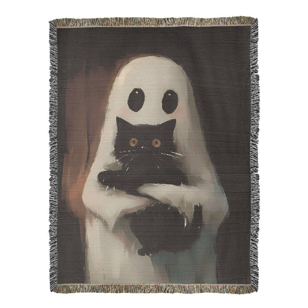 Sale - Ghost and Black Cat Woven Blanket